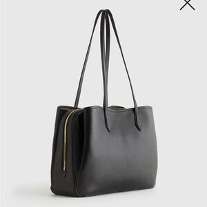 QUINCE Italian Black Leather Triple Compartment Work Bag